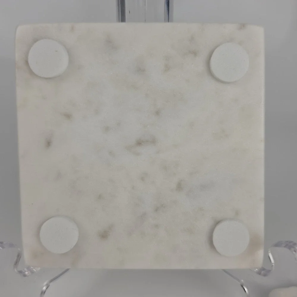 White Marble Coasters Set of 4 Gold Brass Leaf Inlay‎ Square Decor